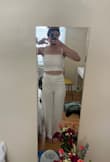 Super cute set! The pants are so comfortable and very flowy! The top is also comfortable and can be used for a lot of different things. I highly recommend! Also, looks good with heels. - Abby F.