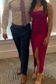 Love this dress!! The fabric is thicker and it's lined so it was very forgiving. I love the built in bra and the slit makes it easy to move. The only downside is my height - I'm petite so it practically came down to my ankles. Still a great dress! - Sara H.