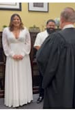 Ordered last minute for a wedding/court ceremony. It fits great; however, I do advise having a low-cut bra or lingerie tape due to it being see-through near the breast area. I loved it and the material. I wore a large and I'm 5'7 weighing 189. I had high heels on as well, so it's pretty long. - Sarah L.