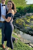This dress is gorgeous. It's very comfortable and stretchy. I was nervous about the side arms preventing me from dancing/raising my arms up but that was not an issue at all. I'm 5'4" and the length was perfect with XS. - Maura M.