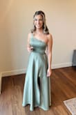 I got this as a bridesmaid dress for a wedding I was in. Color is perfect and satin is good quality. I love the fit and the pockets, but it was long even with heels. I got it altered and added a slit while I was at. I'm 5'7", 145lbs, 34B. - Taylor D.