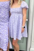 I wore this dress at a bachelorette party daytime outing in Charleston. I'm 5'4", 125lbs and the small fit me perfectly. Not too heavy of a material and nice and flowy so it wasn't too hot. I did get a small snag but overall I think it's good quality and got lots of compliments! I'll wear it again later this summer. - Allie S.