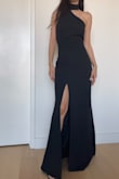 I'm glad I got this dress! The silhouette is stunning, and flattering for my petite figure. The fabric drapes elegantly, and most importantly, this dress is COMFORTABLE. I would like to share that I'm 5'2" and wearing mid-heel sandals in the photos. (I got the dress hemmed at the bottom.) Also, I recommend getting a fashion tape for extra comfort. - Min K.