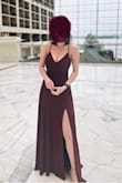 I've never found a dress I've loved more than this one (other than my wedding dress of course)! If you have a tiny waist but a bigger bust, this dress will work for you. The adjustable straps let you decide how much cleavage to show while still housing everything ;) The slit is the perfect height to be sexy but not too revealing. - Julia B.