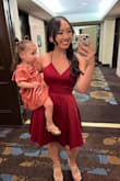 This dress was perfect for a fall cocktail-attire wedding! I had my toddler in tow, so the supportive straps/bust area + pockets were a life saver. As a shortie, I loved that the straps were adjustable so I didn't have to get it altered, and the fit and flare style was very flattering for this mama! - Karen D.