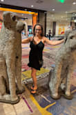 I ordered a large, but could have probably gone with a medium as the dress has some stretch to it.  It is very comfortable and can be dressed up or down (hence the flips flops as I had a hurt foot). It has adjustable straps which help with making it feel a little snugger. - Leah R.