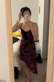 I looove fun textures on my clothes so the velvet floral detailing on this dress was absolutely perfect! I also love the high-low cut of the hem. My measurements put me between an XS and an S, and I got an XS for this dress since that was the only size available. I probably could have gone up a size had that been available (and if it wasn't final sale) as it's definitely a little tight around the chest and hips, but XS fits fine enough. - Rosalyn T.