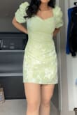 I like the fabric and the floral pattern. I was worried about the color but it's a pretty light green. It's kinda loose in the waist part I order the XS. - XIAOYUN Z.