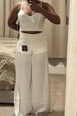 I bought this set for my rehearsal dinner but the white was too see-through and did not look appropriate with my skin color. Overall, it's a good quality set and I would like to try it in a different color and maybe a size up for comfort (there is no stretch). - Ariel N.