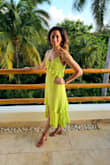 This dress was perfect to wear on my vacation to Mexico! I felt so good wearing it. It's comfortable; the material is light, and I love the lime green color! - Cristina D.