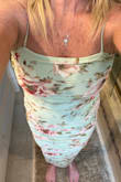 I was actually searching for a dress for a wedding and ordered this because I just thought it was adorable. I ordered a medium and it fits perfectly. It's perfect for a vacation. The colors are soft and pretty. It's not the greatest pic but you get the idea. I'm 5'2" and it comes just above my ankle. - Susan H.