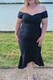 Loved this dress. It hugs all the curves that I have. I could have gone down in size but my arms are bigger and wouldn't have fit in the arm holes. - Kaylie L.