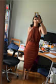 I normally wear between a size 4-6 and this dress fit like a glove. The fabric is comfortable and allows for movement. The halter cut accentuates my shoulders and back. I also love the color! I have a small chest and this dress gives the illusion of a bigger chest which makes my silhouette more proportioned. although I think this dress would also work great for fuller chests! I was a bit skeptical about the dress before it arrived but am now a Lulus fan! - May L.