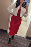 I got this to wear for Christmas Eve dinner out at a fancy hotel with my family and my husband's family. It hits my right at the thinnest part of my waist and is really soft.  At first, I was disappointed because it arrived a little smushed and was hoping [it would be] puffier, but it puffed up some once I hung it up and let it breathe to the size in the pic - Amalia F.
