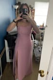 Love this dress! The material is nice and the color is so pretty. The cut and leg slit are also very flattering! It's perfect for a summer wedding! - Lea B.