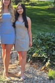 I think this material [makes it] really easy for the dress to [fall down]. [Good] color but should be tighter or smaller in the waist. Pretty good overall! - Hong N.