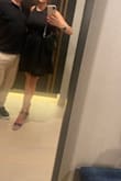 Full skirt, sexy back, slenderizing. It fits great even for fuller chested ladies, just a little sexy side boob. - Renee B.