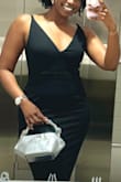 Thick, stretchy material, comfortable, classy, and versatile dress that I hope to wear to another event in the future! Small chest, short torso, long legs (5'7, 150lbs) and the medium fit like a glove. Highly recommend! - Allie K.