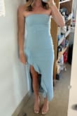 This dress was so flattering, the color was amazing, and it fit super well, and stayed up during a night of dancing. Favorite dress I've ever worn. I think I would've been fine wearing either an Xs or a small, I went with the Xs. - Meredith A.