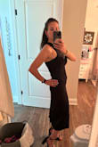 The dress fits perfectly! Fits perfectly, especially in the bust waist, and butt!  The length for me was perfect and it fits to my body in all the right places.  Purchased it for a wedding and will definitely wear it again. It has plenty of stretch so it will last for years if you fluctuate - Christina C.