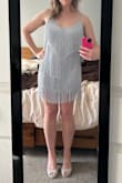 I'll be wearing this dress as part of a silver and gold themed bachelorette party, and I can't wait! It's very flattering. My body type is pretty straight down, and I don't have a very defined waist. I feel like the tassels help hide that and add a little shape. - Rachael B.