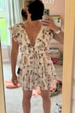 I really love this romper but despite the grips on the shoulders it still falls off of me. I asked lulus to mail me an extra piece of the string ties so I could sew them to the top in the back to prevent this but they can't do it. I'm going to see if I can finagle something because otherwise I really love it! - Valerie G.