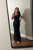 This dress is gorgeous on. The material is thick and beautiful. It is a well made dress. You will feel like a princess in this dress. I had so many compliments on it. This dress is true to size - I'm 5'3 so had to have it hemmed but otherwise perfect. - Sabine M.