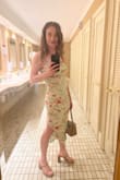 Bought this dress for a wedding. It is such a beautiful dress! Colours and material and all! I am 2.5 months postpartum and the rushing did a great job camouflaging my mom pooch. Felt sexy and confident! - Emily K.