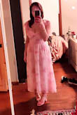 This dress is gorgeous! Just a note, there's not a lot of room in the chest if you have a larger bust -- my measurements are 36/24/36 and I ordered a size small. A medium probably would have had more coverage, but would run large in the waist. I don't mind showing some cleavage, though. - Rebecca S.