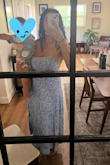 The dress color is true to the pictures! The medium is true to size for my frame. Currently breastfeeding and was able to go without a bra considering my 34DD boobs. I probably will be very careful wearing the dress since the straps are so thin. I felt like they would snap at any moment! Other than that, the dress was perfect. - Jazmin M.