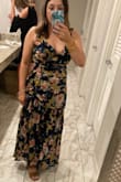 So for starters, there was a mishap during the making of this dress. It was stitched together in the bodice accidentally in 3-4 areas. Small threads I had to cut out. Quality check obviously was not done. Once I cut the small stitches out, it was great. Fit me well in length. I have to buy a midi to not drag the floor. Bust [fit is] decent. Did use a little fabric tape to help with gaping. It was a dressy material and worked well for a formal wedding! - Elizabeth C.
