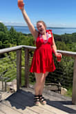 This dress was the perfect choice for a summer day. I originally bought it for a birthday outfit, but it has served multiple services as being lightweight and cool. I was able to be comfortbale all day in a hot June Day. It does fit true to size and doesn't stretch a lot so you have to make sure you have a a close enought size. The bonus I didn't have to wear a bra! I hope this helps. - Lizzie L.
