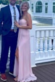 I was searching for something different than my go-to black dress for a friend's formal spring wedding. This dress is simply beautiful! The pastel pink was perfect. The chiffon material created a light and airy feel. The dress had a beautifully designed sweetheart cut top, and the slit added a touch of sexy. I'm 5'7" and like my formal dresses long, so I was able to wear 3.5" heels! I have wide hips, but a small fit perfectly! The back had a tiny train to add a nice touch for the formal event. It was different in the perfect way, and could be used as a bridesmaid dress too! - Melissa B.