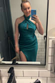 I wore this to an outdoor wedding in NYC and it was stunning. The one thing I had to figure out is the top part when crossing the straps left a hole so you really cannot wear any type of bra, plus the back is open. The teal color is gorgeous and if you buy this dress I am sure you will get tons of compliments. - Kristy R.