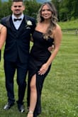 Very flattering and fit comfortably. I had no issues with it slipping down during the night, even while dancing. The slit does go a little high up when you sit, but it's the perfect length when standing. - Skyler G.