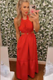 Love this red maxi dress!  It's perfect for summer, vacation, and the upcoming 4th of July holiday.  I'm typically a true size small, but I sized down to a small. I'm glad I did because it fits just right.  Size down one size. I'm 5'4, 123-125lbs. Follow me on IG @piglet11981 for more great finds. - Kristina F.