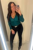 I love this top. Perfect for the holidays and for a larger chest. It's a little too cropped if you're tall though, but you can wear high-waisted jeans with it! - Jenna Y.