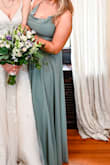 The dress is undoubtedly beautiful and of good quality but if you're planning to wear it to a summer wedding&you probably shouldn't sweat. At all. It leaves sweat stains and wet spots very easily. Also not the best dress for girls with larger chests, it's one of those tie strap cross back things that loosen really easily. Beautiful dress if you're a small cup size and going to be in the AC though!!! - McKayla A.