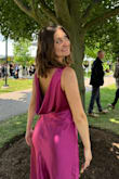 I loved it for graduation. I would also wear it as a wedding guest. I got so many compliments! I sized down to Xs but I wish there was an Xxs to compare. It fit good but just the slightest bit loose. I wore a sticky bra that connects in the middle which helped with the fit for my small boobs (32B). It is a very flattering fit and I love everything about the quality. Very heavy material without an underline layer. A bit hot for midsummer but perfect if there is shade! I would recommend to everyone. - Daniela B.