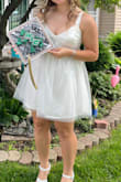 Very nice quality, the white tulle with polka dots is adorable and doesn't look cheap at all. The top bow do fall down a lot because I do have broader shoulders, and the boob cups are pretty small so my boobs were really out there! I love the look and comfortability about it though. - Daylanna M.