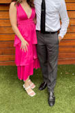 Wore this to a friend's wedding a few weeks ago and loved it! Got lots of compliments and danced the night away. I was initially a little nervous about the deep V, but it felt very secure all night. - Abigail K.