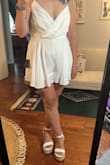 I got these shoes to wear with the All About Love White Sleeveless Surplice Romper, and they fit perfectly! I plan to wear this outfit on my wine bike tour bachelorette party. I like the way they are more of a platform heel, and the straps are durable pleather, and are easy to walk in. Slightly funky smell upon first opening, but faded with time. Can't wait to wear them! - Sarah S.