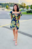 Wore this dress for my residency graduation! I loved the dark navy blue and puffed sleeves. It does run small- I usually wear a small or a size 2-4. I initially ordered a medium and it felt way too tight in the waist area. I ordered the large and I felt more comfortable in it. - Sami C.