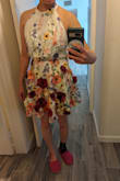 I fell in love w/ Taylor Swift's Grammys dress, so thought I'd try this one for a wedding I'm going to. And it's really nice, good quality, but unfortunately too small and too floofy for me. Thanks to Lulus for letting me try it on. - Maoli Y.