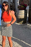 I am obsessed with this two piece! It was a little out of my comfort zone from what I usually wear being short, but the length was great with wedges. It fits perfectly and you don't need a bra. I love love the top and wear it with other skirts/shorts so it's really multi-use. One of my faves for the summer! I may order in blue too. - Jaime V.