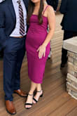 Wore this dress to a wedding and it fit perfectly! It was very flattering and I LOVE the color. It was a bit hard to move in if you had to bend at the leg a bit (getting into a car was a struggle) but worth it for how well this fits! - Kaitlyn W.