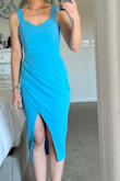 Pretty blue dress. Very comfortable and form fitting. - Caitlin B.