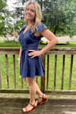 I was very impressed with the fit of this dress. It fit me like a glove (but not tight). I normally wear a medium but ordered a large and glad I did. I definitely needed a large in the bust area (suggest you order a size larger). And while I typically hate linen because it is so wrinkly, this dress wasn't so bad (photo is from day two of wearing it). Not suitable for a formal occasion due to the material type (although it is lined and that makes it nice). Great for any casual occasion. LOVE IT d - Tracey L.