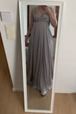 The dress looks very good, especially for its price. The material feels nice. The upper part is a bit tight and it is a struggle to zip it up, but that's better than it being loose. The only issue I have with the dress is that it's a bit too long, and it feels like I am probably going to trip on it at some point in the night :D. Obviously, it needs some straightening, but that is to be expected. - Maria T.