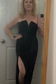This dress uses quality fabric and construction. The top has support built in to hold the shape and gripping around the top to keep it all in place. I wore a strapless bra with a deep v and it was hidden from sight. I was so impressed with the quality and fit I'd definitely buy more from Lulus. This dress was perfect. - Tori J.